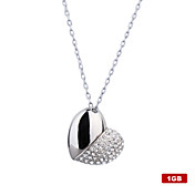 1GB Heart Shaped USB Flash Drive Necklace (Silver)