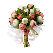 Elegant Pink/White Round Wedding Bouquet / Bridal Bouquet With Chiffon Decoration