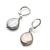 14k oro bianco modello AA9-10mm d'acqua dolce pulsante bianco perla orecchino