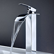 Contemporary Brass Waterfall Bathroom Sink Faucet (Tall)