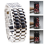 silbrige Metall-Streifen digitalen Lava Stil Eisen sport Frauen rote LED gesichtslosen Armbanduhr