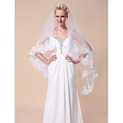 One-tier Tulle Waltz Wedding Veils With Lace Applique Edge