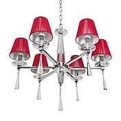 Luxuriant Crystal Chandelier with 6 Lights in Red Shade