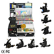 7 armas kit tatuaje con Power LCD y 55 de tinta color + libre de tinta negro 60ml