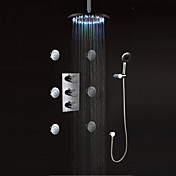 LED Wandhalterung Thermostat Brausebatterie mit Seitenbrausen (verchromt)