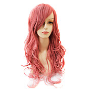 capless ondes moyennes à long corps synthétiques Pink Party perruque de cheveux