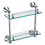 2-tier finitura cromata solida a muro in ottone su scaffalatura in vetro satinato riflettori a forma di joint
