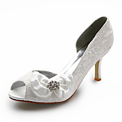 Top Quality Lace/ Satin Upper Stiletto Heel Peep Toe With Bowknot Wedding Shoes/ Bridal Shoes