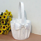 corbeille de fleurs en satin blanc avec noeud de ruban et de strass