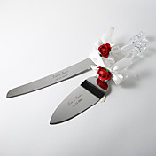  Personalized Red Rose & White Satin Wedding Cake Serving Set