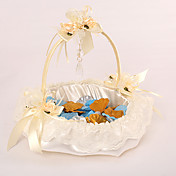 panier fille mariage fleur en satin ivoire avec dentelle et pendentif en cristal
