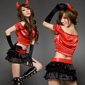 serie del mal rojo cuernos uniforme de poliéster sexy (3 piezas)