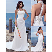 Sheath/Column Halter Court Train Chiffon Wedding Dress