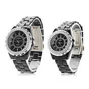 Pair of Fashionable Metal Analog Quartz Wrist Watches with Diamonds (Black)