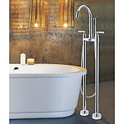 Two Handle Floor Standing Tub Faucet with Hand Shower - Chrome Finish