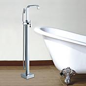 Solid Brass Floor Standing Tub Shower Faucet with Hand Shower - Chrome Finish