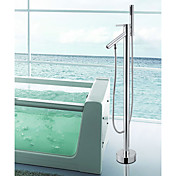 Solid Brass Contemporary Floor Standing Tub Shower Faucet with Hand Shower - Chrome Finish