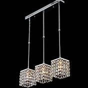 Crystal Pendant Light with 3 Lights in Cubic Shade