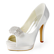 Satin Stiletto Heel Peep Toe With Rhinestone Wedding Shoes (More Colors Available)