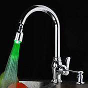 Brass Pull Out Kitchen Faucet with Color Changing LED Light - Spring
