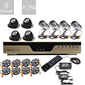 baixíssimo preço 8ch cctv h.264 dvr kit (8 câmeras de visão noturna CMOS)
