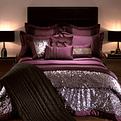 4PCS Return To Rome Stripes Flocking Queen Duvet Cover Set
