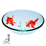 getemperd ronde glazen vat transparante spoelbak met pop-up en montage ring