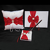 bruiloft collectie in wit satijn met rood accent (3 stuks)