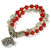 Cutout Fish Two Layers Ladies' Red Agate Strand Bracelet In Silver Alloy