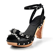 Leather Chunky Heel Sandals Party / Evening Shoes With Crystal (More Colors)