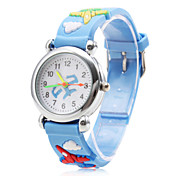 de silicona reloj de pulsera de cuarzo analógico con el avión de la historieta (azul)