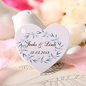 gepersonaliseerde hartvormige gunste tag - blauw blad (set van 60)
