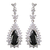 precioso platino negro plateado con aretes gotas de forma cúbica de zirconia