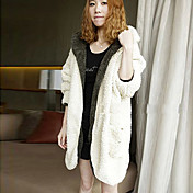 Long Sleeve Hooded Collar Evening/ Career Faux Fur Coat With Pockets
