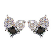Unique Black Platinum Plated With  Square Cut Shape Cubic Zirconia Earrings
