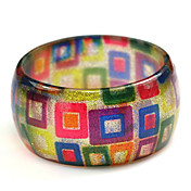 Ladies' Resin Round Bangles Classic Bracelet With Colorful Squares