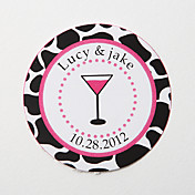 Personalized Round Favor Stickers – Pink Cocktail Glass (Set of 36)