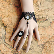 Handmade Black Lace White Stone Crown Gothic Lolita Ring Bracelet