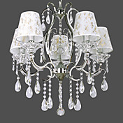 elegantes luces de cristal de techo con 5 luces en pantalla de tela
