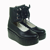 schwarz PU-Leder 7cm Plattform Gothic Lolita Schuhe