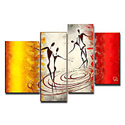pintado à mão pintura a óleo de pessoas com quadro esticado - conjunto de 4