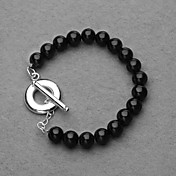 Amazing Silver Plated Black Beads Unisex Bracelet