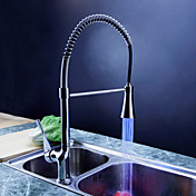 Solid Brass Spring Kitchen Faucet with Color Changing LED Light