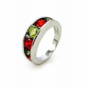 18K Gold Plated & Beautiful Green And Red Cubic Zirconia Ladie's Fashion Ring