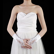 Satin Wrist Length Fingerless Bridal Gloves With Beading (More Colors)