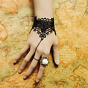 Handmade Black Lace Gothi Lolita Bracelet with White Flower Ring
