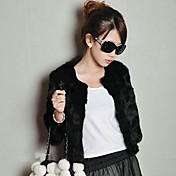 Long Sleeve Collarless Office Faux Fur Jacket