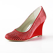 Elegant Satin Wedge Heel Closed Toe With Rhinestone Wedding Party Women's Shoes