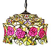 2 - Light Tiffany Pendent Lights with Rose Design