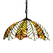 Tiffany Glas Pendent Lights met 2 lampen in Feather Patroon